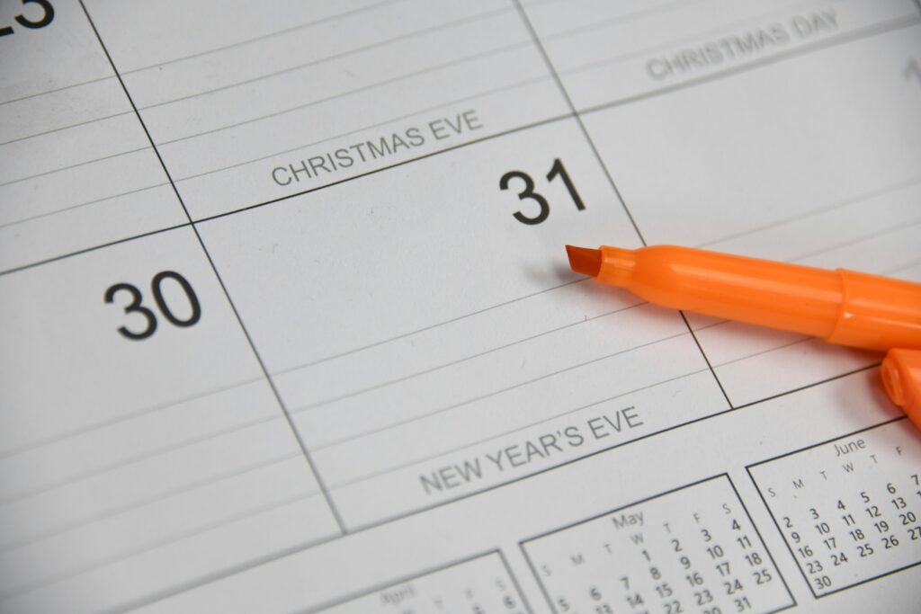 Calendar with orange sharpie